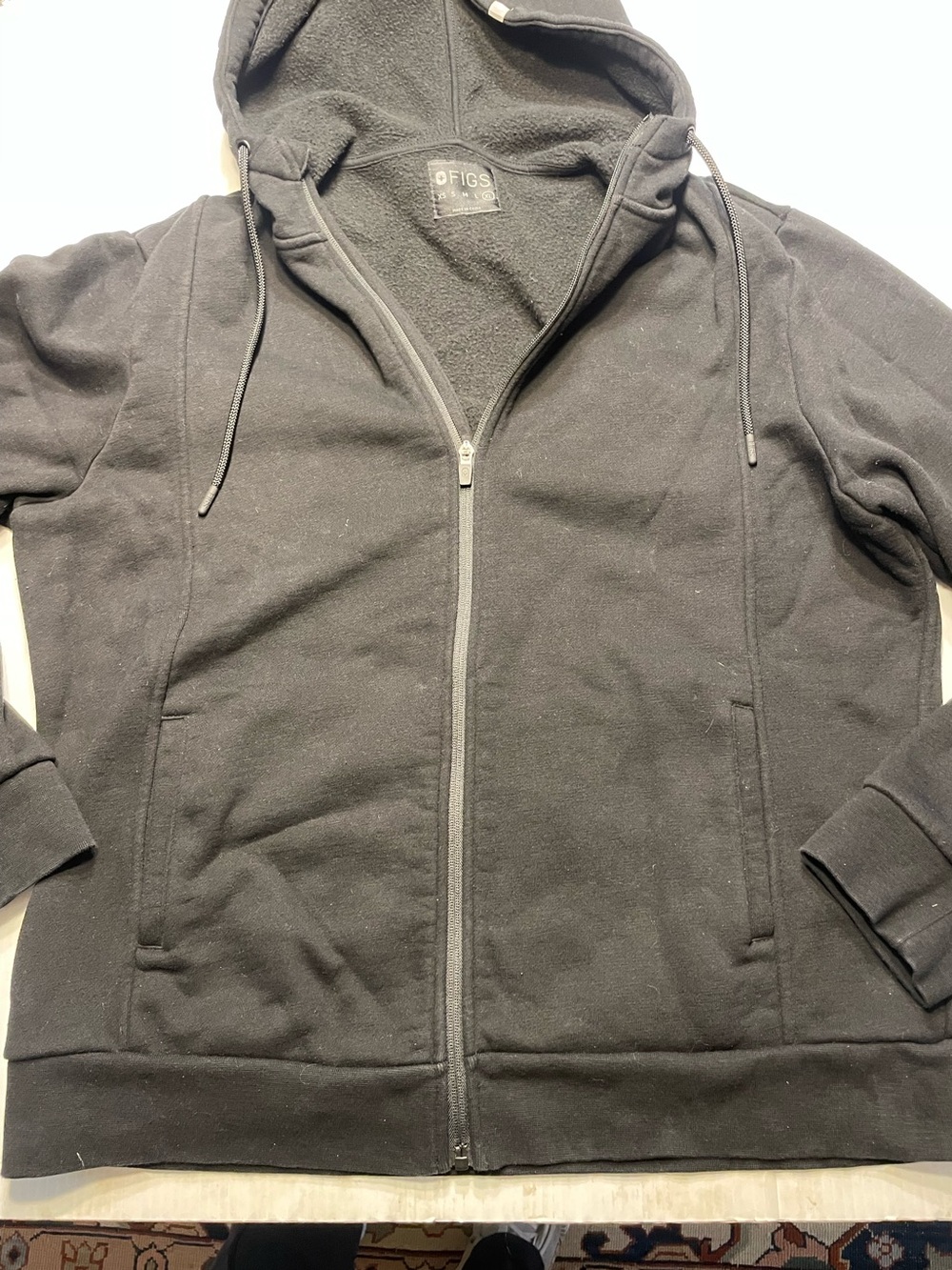 FIGS Hoodie Mens Sz XL Black Fleece Full Zip Up Pockets Casual Hooded Jacket
